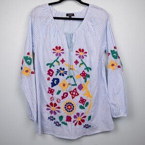 Tolani Marie blue floral embroidered top-S